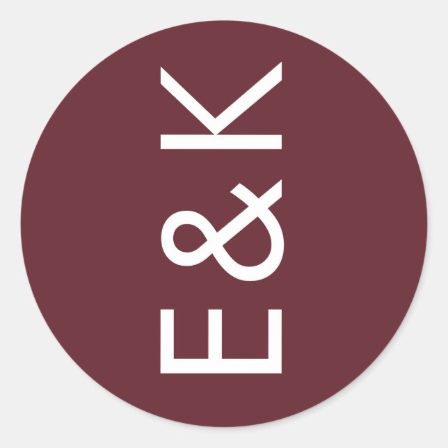 Burgundy Maroon Modern Bold Bold Big Monogram Wedd Runder Aufkleber (Vorderseite)