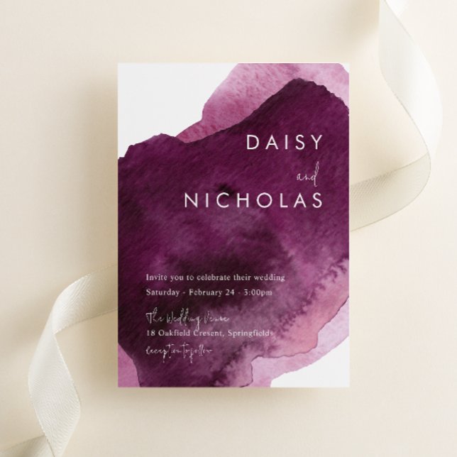 Burgundy Maroon Moderne Wasserfarbenhochzeit Einladung (Von Creator hochgeladen)