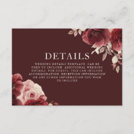 Burgundy Maroon Rose Elegante Hochzeiten Details Begleitkarte