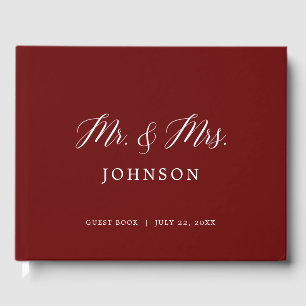 Burgundy Maroon Script Foto Wedding Guest Book Gästebuch