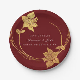Burgundy Maroon Wedding Gold Floral Wreath Red Pappteller
