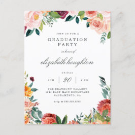 Burgundy Marsala Blush Bloral Graduation Party Einladungspostkarte