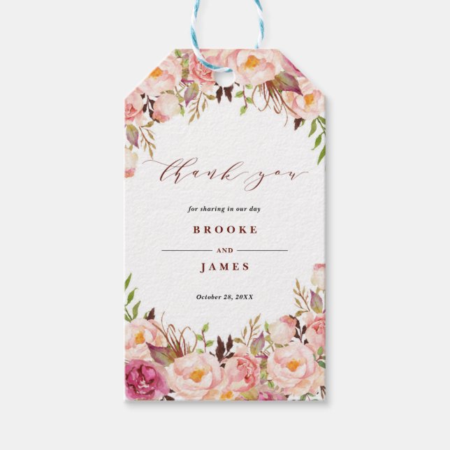 Burgundy Marsala Blush Boho Wedding Vielen Dank Ta Geschenkanhänger (Vorderseite)
