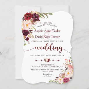 Burgundy Marsala Blush Floral Wedding Invitation