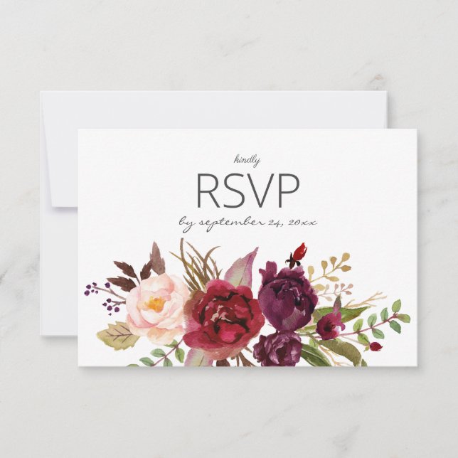 Burgundy Marsala Blush with Meal - White RSVP Karte (Vorderseite)