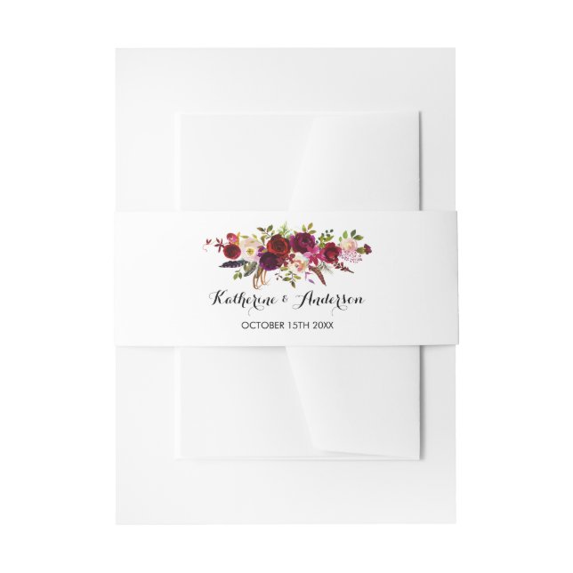 Burgundy Marsala Bohemisch Floral Chic Hochzeit Einladungsbanderole (Vorderseite Beispiel)