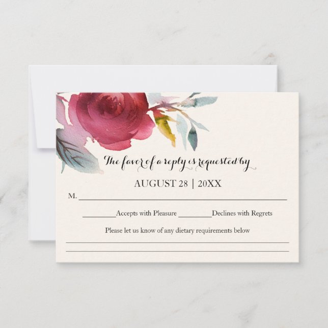 Burgundy Marsala Boho Floral Wedding RSVP Karte (Vorderseite)
