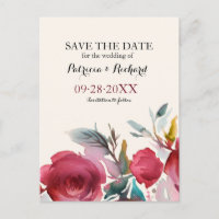 Burgundy Marsala Boho Floral Wedding Save the Date