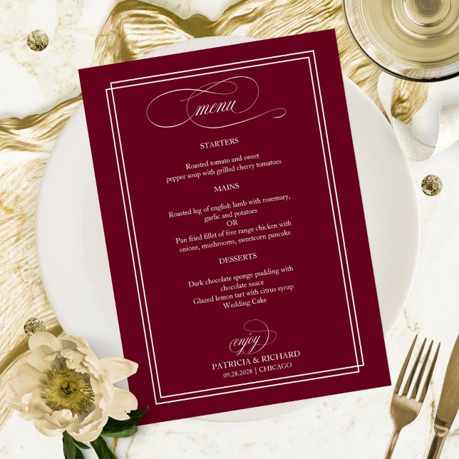 Burgundy Marsala Elégant Menu Mariage (Créateur téléchargé)