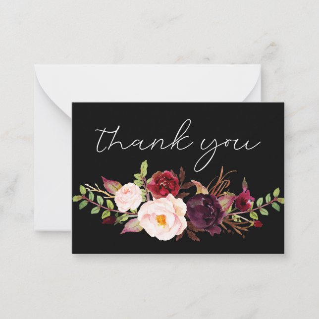Burgundy Marsala Floral - All Black Small Vielen D Mitteilungskarte (Vorderseite)