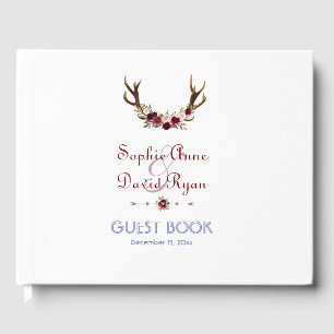 Burgundy Marsala Floral Antlers Wedding Gästebuch