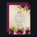 Burgundy Marsala Floral Gold 40. Geburtstag Einlad Einladung<br><div class="desc">Burgundy Marsala Floral Gold 40. Geburtstag Einladende Stimmung in Nische-und Nestladen Beautiful elegante burgundy Blume. Handgemalte Wasserfarbe perfekt für Ihr Brautparty</div>