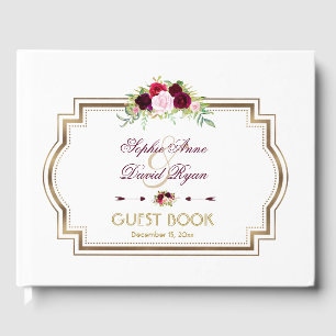 Burgundy Marsala Floral Gold Hochzeit im Herbst Gästebuch