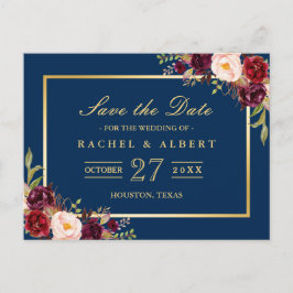 Burgundy Marsala Floral Gold Hochzeit Speichern Si Ankündigungspostkarte