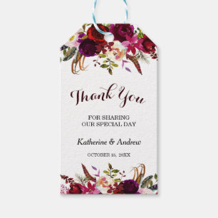 Burgundy Marsala Floral Herbsthochzeit Vielen Dank Geschenkanhänger