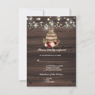 Burgundy Marsala Floral Lantern Wedding RSVP Karte