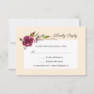 Burgundy Marsala Floral Mariage RSVP