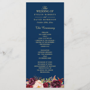 Burgundy Marsala Floral Navy Programme de mariage 