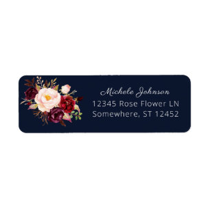 Burgundy Marsala Floral Rücksendeadresse 2 Navy