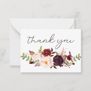 Burgundy Marsala Floral Small Danke White Mitteilungskarte