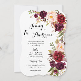 Burgundy Marsala Floral Wedding 2 White Einladung