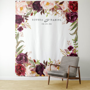 Burgundy Marsala Floral Wedding Decke Hintergrund Wandteppich