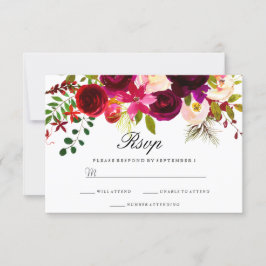 Burgundy Marsala Floral Wedding RSVP Karte