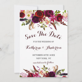 Burgundy Marsala Floral Wedding Save the Date