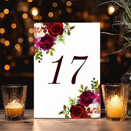 Burgundy Marsala Floral Wedding Tischnummer