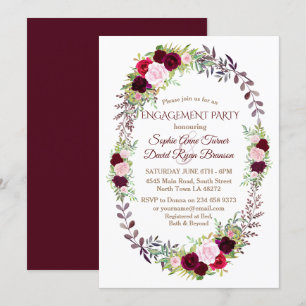 Burgundy Marsala Floral Wreath Engagement Party Einladung