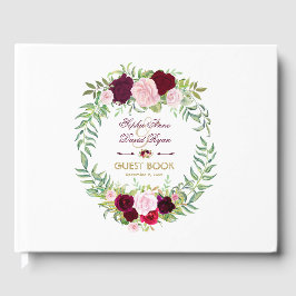 Burgundy Marsala Floral Wreath Wedding Gästebuch