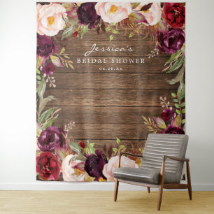 Burgundy-Marsala-floraler Hintergrund für die Brau Wandteppich