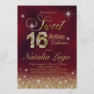 Burgundy Marsala Gold Glitzer Sweet 16 Birthday Einladung