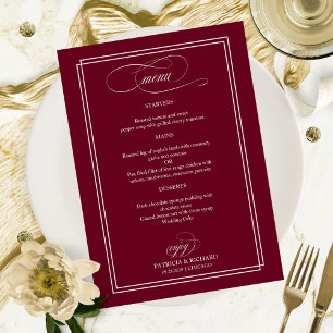 Burgundy Marsala Hochzeitsmenü Menükarte