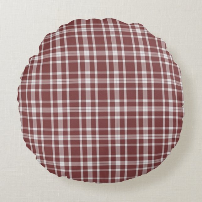 Burgundy Marsala Kariert Rundes Kissen (Vorderseite)