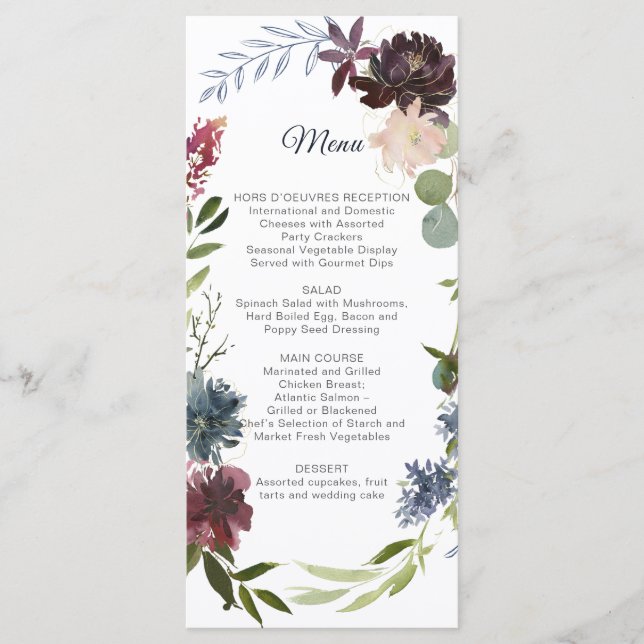 Burgundy Marsala Marine Green Menu Mariage (Devant)