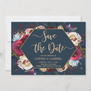 Burgundy Marsala Navy Floral SAVE THE DATE