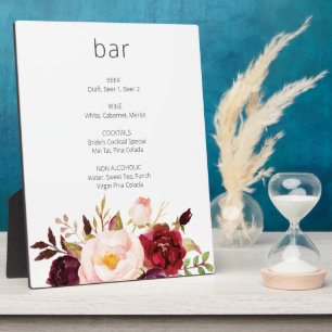 Burgundy Marsala Pink Bar Sign Easel White Fotoplatte