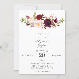 Burgundy Marsala Pink Floral Wedding 2 White Einladung