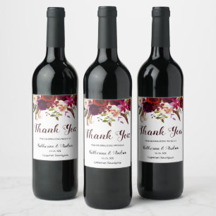 Burgundy Marsala Red Boho Floral Wedding Vielen Da Weinetikett