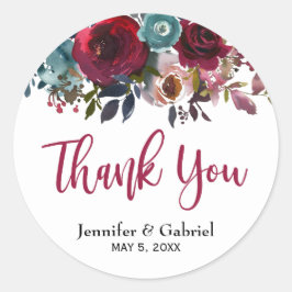Burgundy Marsala Red Navy BlumenWedding Vielen Dan Runder Aufkleber