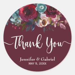 Burgundy Marsala Red Navy BlumenWedding Vielen Dan Runder Aufkleber