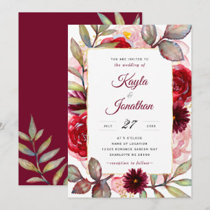 Burgundy Marsala Rose Gold und Blush Wedding Einladung