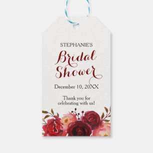 Burgundy Marsala Rote Rosen Blumenkohl Brautparty Geschenkanhänger