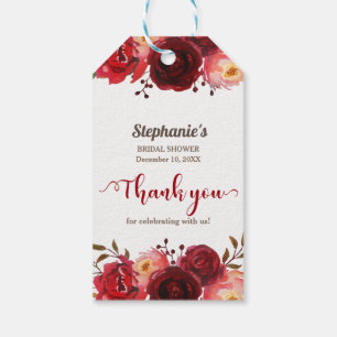 Burgundy Marsala Rote Rosen Blumenkohl Brautparty Geschenkanhänger