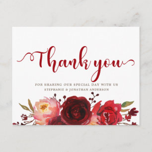 Burgundy Marsala Rote Rosen Floral Vielen Dank Dankeskarte
