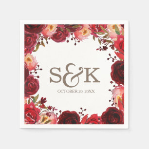 Burgundy Marsala Rote Rosen Floral Wedding Serviette