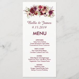 Burgundy Marsala Rouge Floral Menu Mariage