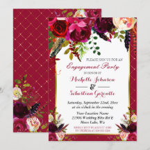 Burgundy Marsala Rustic Floral Engagement Party