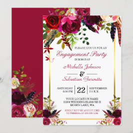 Burgundy Marsala Rustic Floral Engagement Party Einladung